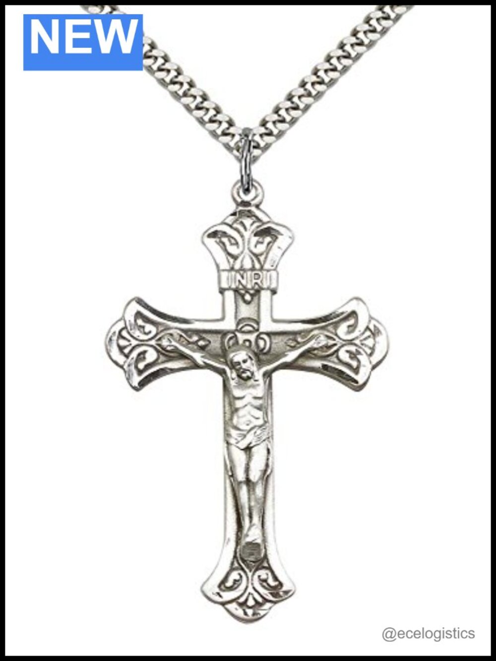Sterling Silver Crucifix Pendant Necklace 24 Inch Curb Chain Religious Gift